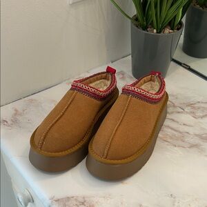 Women’s Brown Slip-On Platform Shoes with Red Trim
